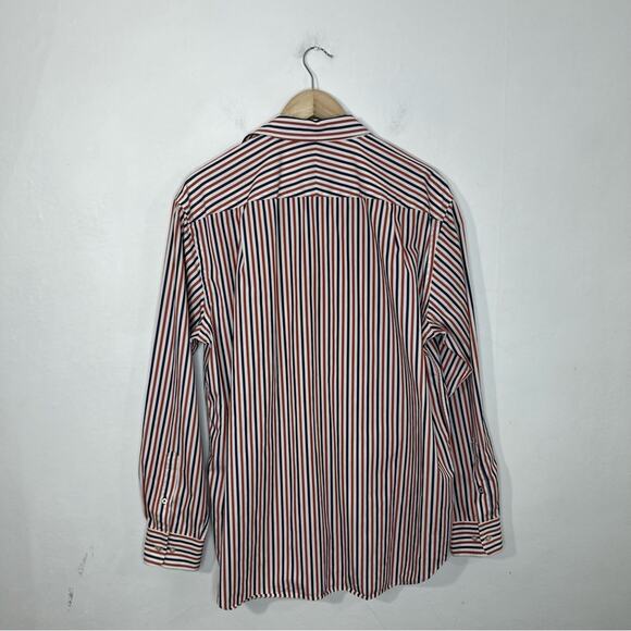 J. McLaughin Orange Navy Stripe Flip Cuff Button Up Shirt Size L - Picture 2 of 13